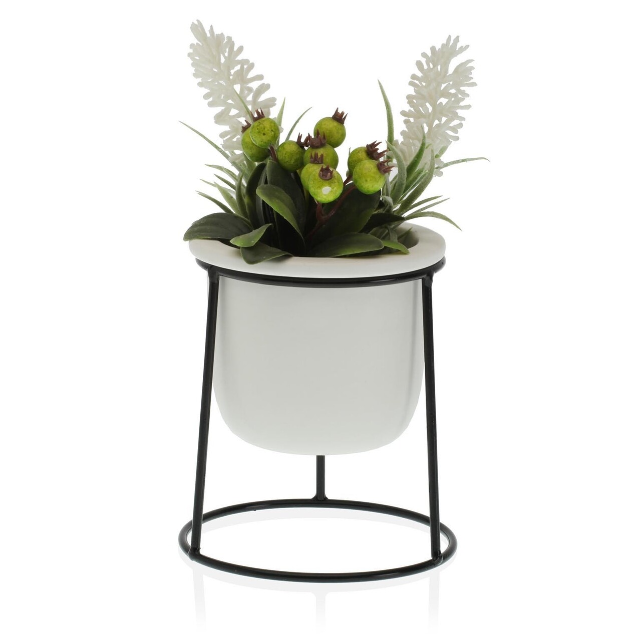 Ghiveci cu suport Huber, Versa, 10.5 x 14.5 cm, ceramica/metal, alb - imagine 4